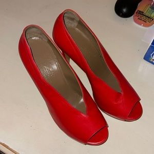 Red lamb leather Hermes heels size 37 womens